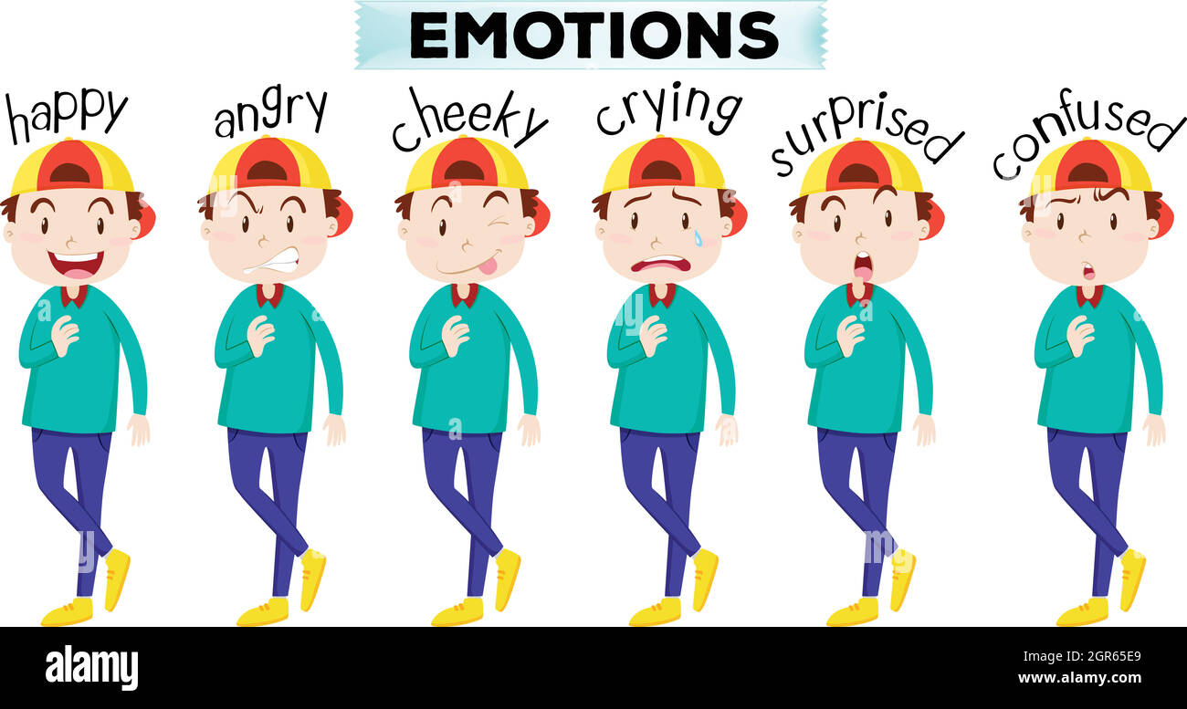 Boy different facial expressions illustration hires stock photography