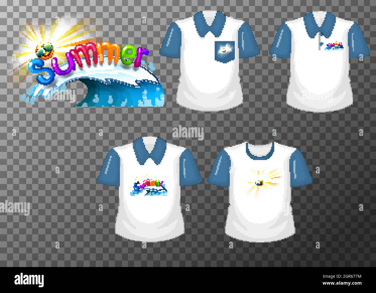 Summer font logo design for shirts with set of different shirts ...