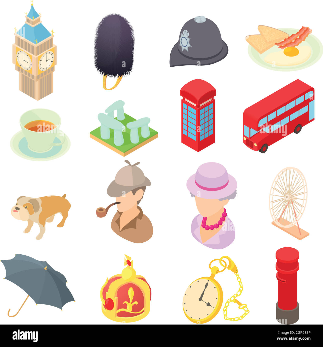 Great Britain icons set, isometric 3d style Stock Vector