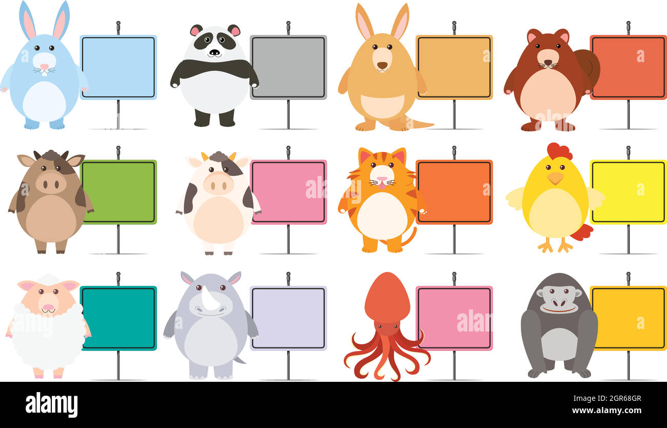 Animals with Colourful Blank Banner Stock Vector
