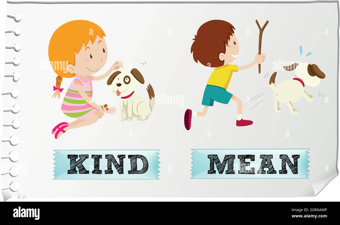 Opposite adjectives kind and mean Stock Vector