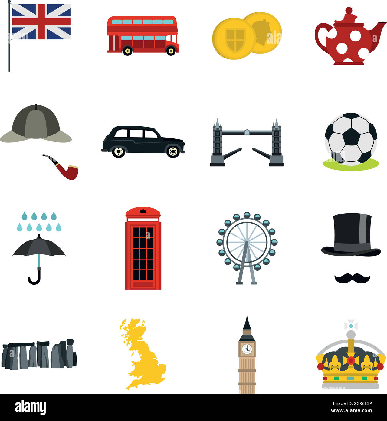 Great Britain icons set, flat style Stock Vector