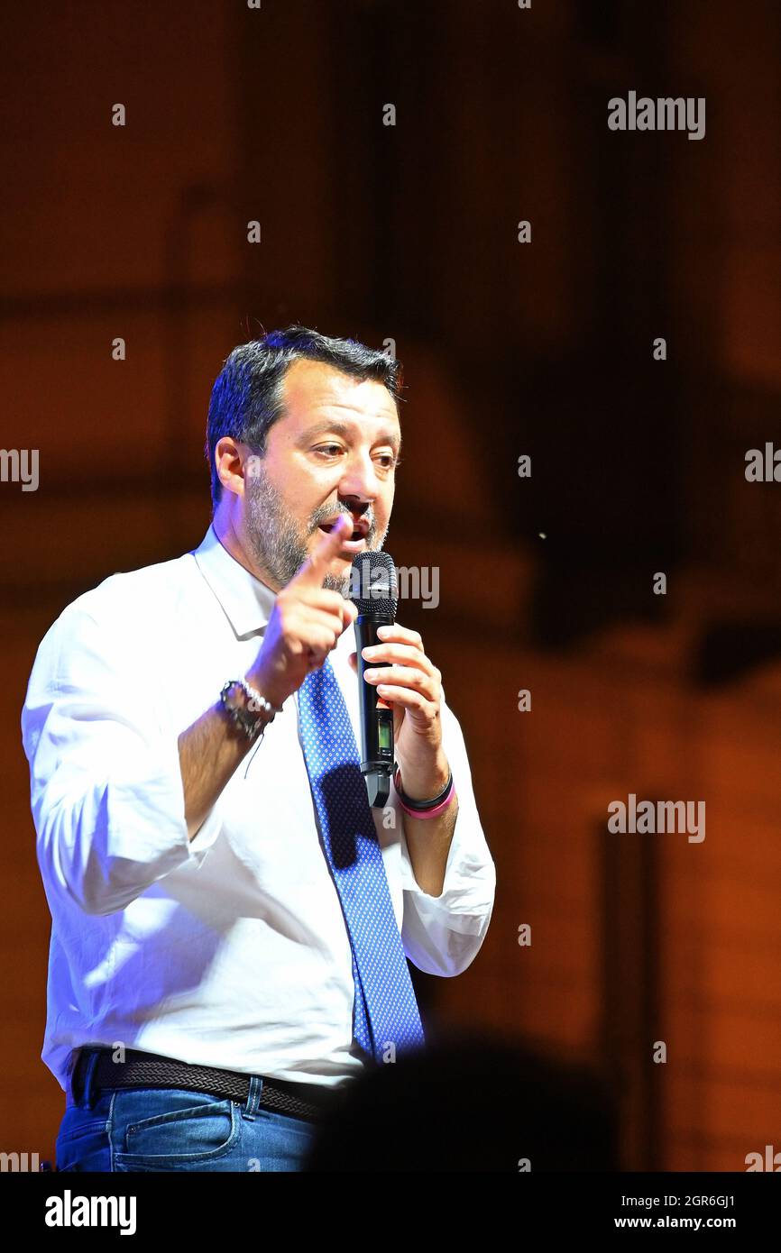 TORINO, ITALY - Sep 10, 2021: A vertical shallow focus of Matteo Salvini, leader of Lega Italian party Stock Photo