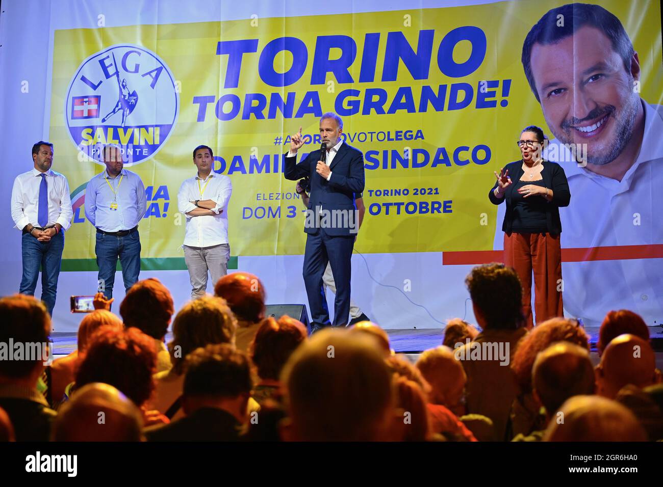 TORINO, ITALY - Sep 10, 2021: A shallow focus of Paolo Damilano candidate for mayor for the Lega party Stock Photo