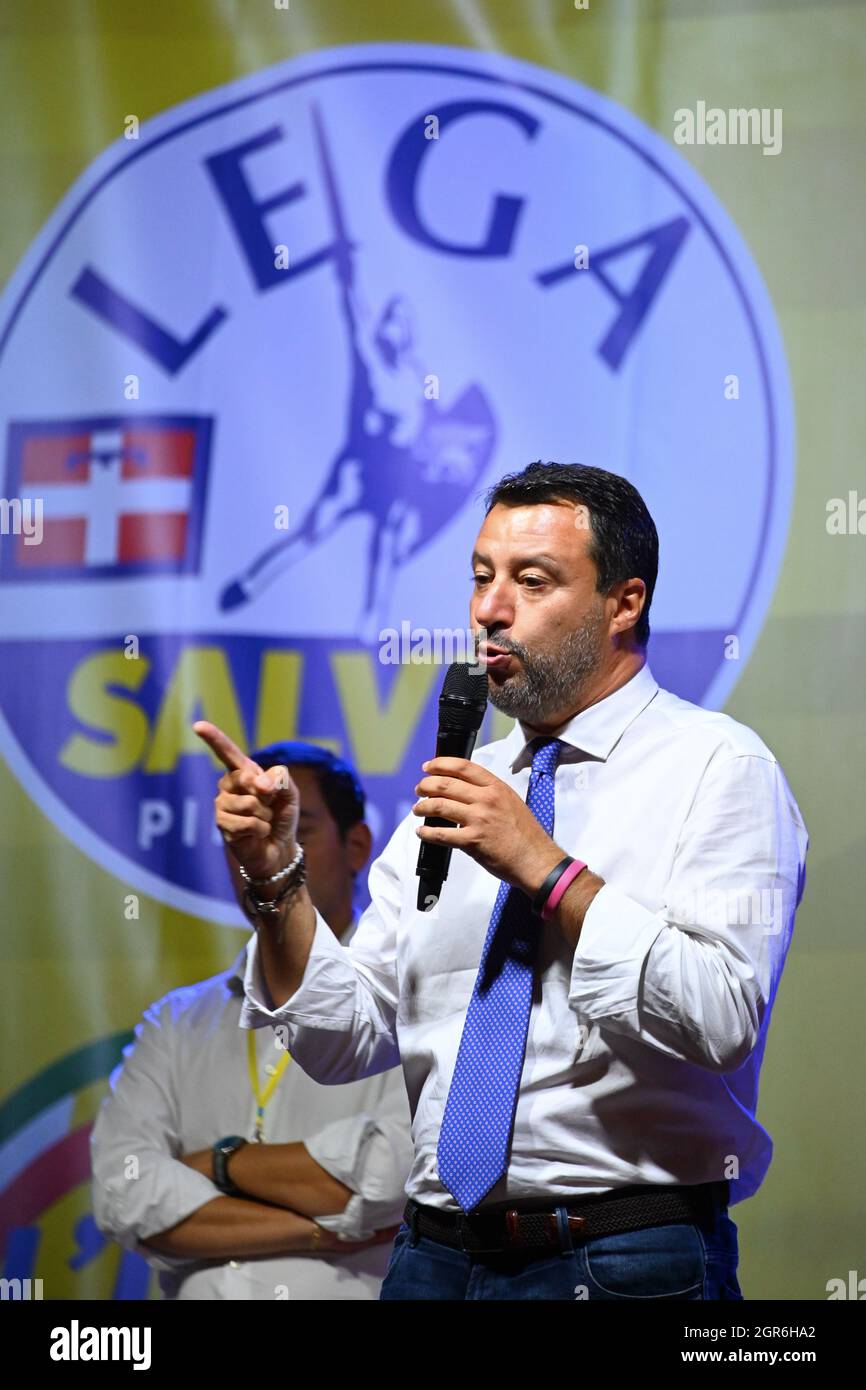 TORINO, ITALY - Sep 10, 2021: A vertical shallow focus of Matteo Salvini, leader of Lega Italian party Stock Photo
