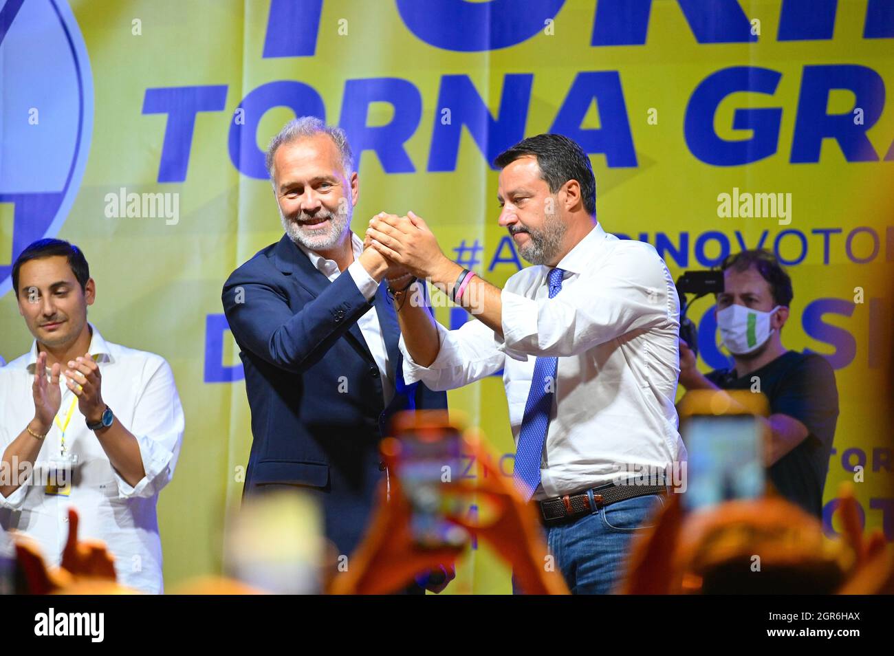 T, ITALY - Sep 09, 2021: A shallow focus of Paolo Damilano candidate for mayor for the Lega party Stock Photo