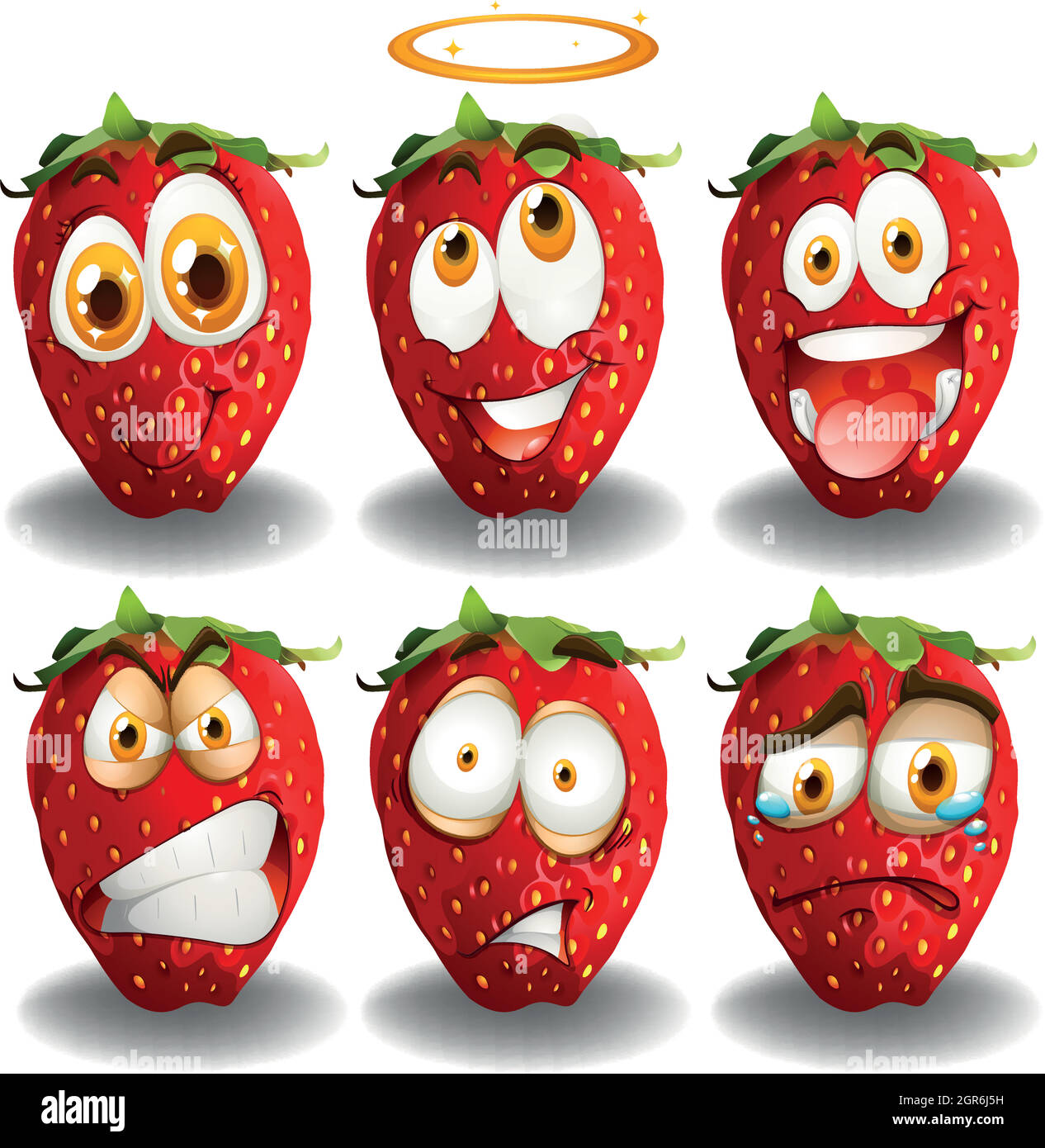 Set of strawberries emoticon Stock Vector