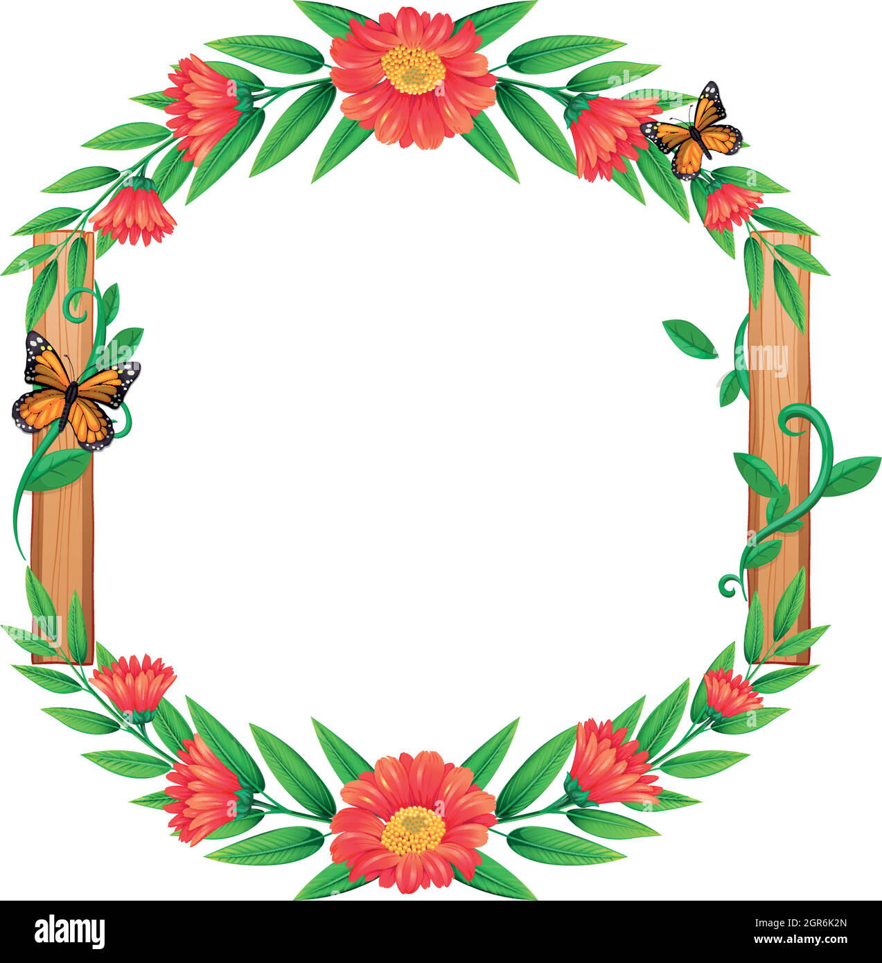 Frame design with flowers and butterflies Stock Vector