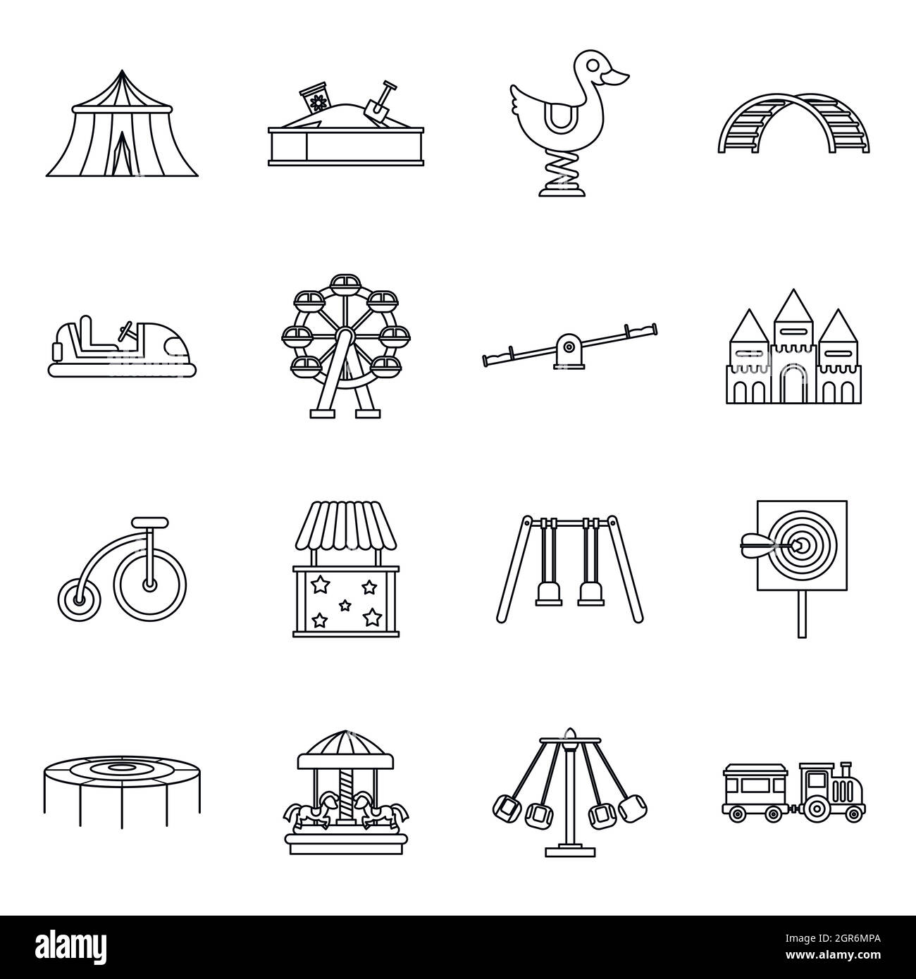 amusement-park-icons-set-outline-style-stock-vector-image-art-alamy