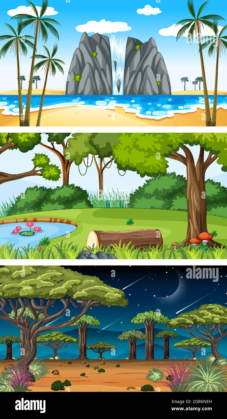 Set of different nature horizontal scenes Stock Vector