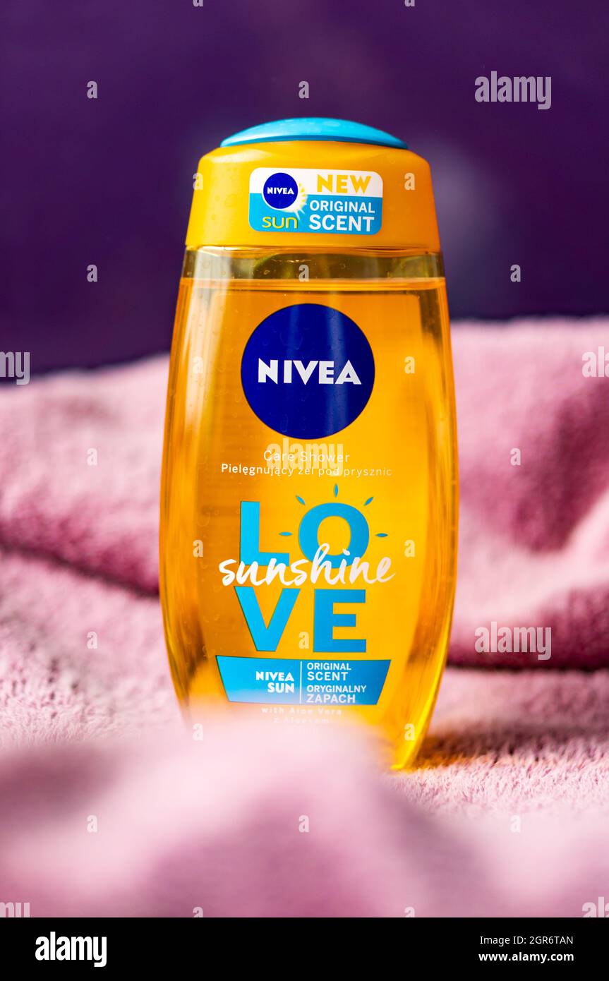 POZNAN, POLAND - Sep 09, 2021: The Nivea Love shower gel in a plastic  bottle Stock Photo - Alamy