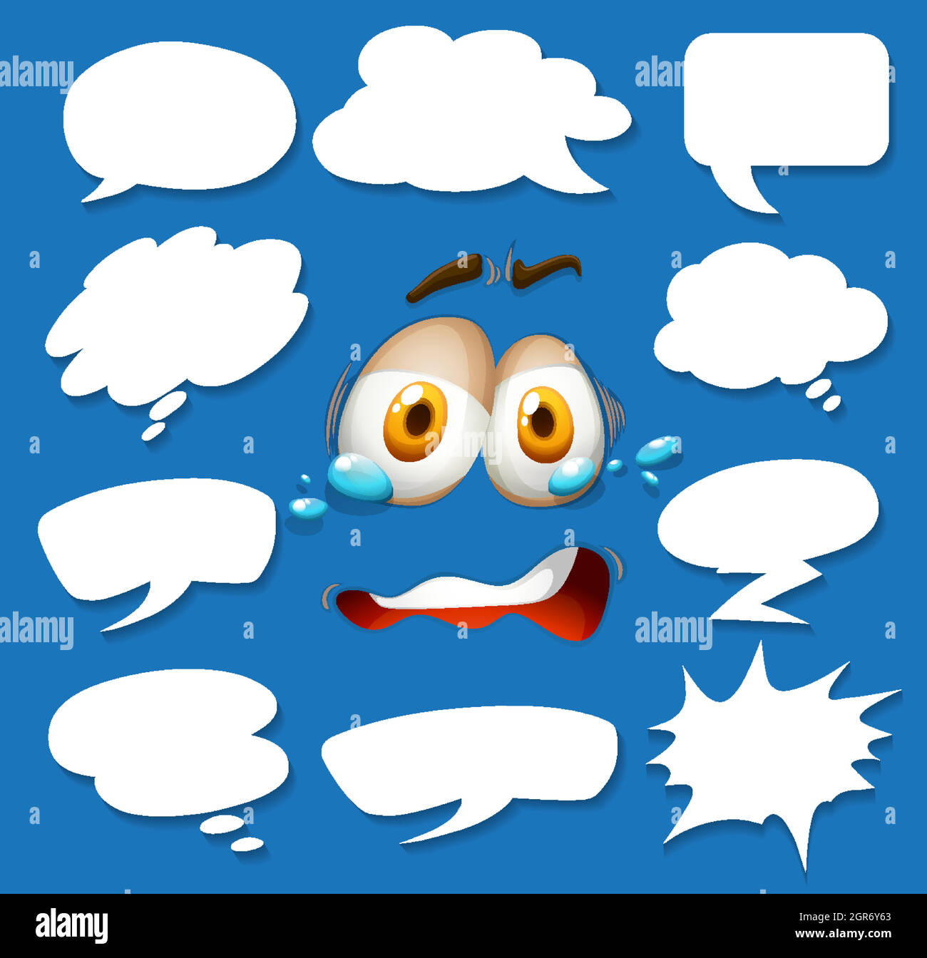 Different shapes of speech bubbles on blue background Stock Vector