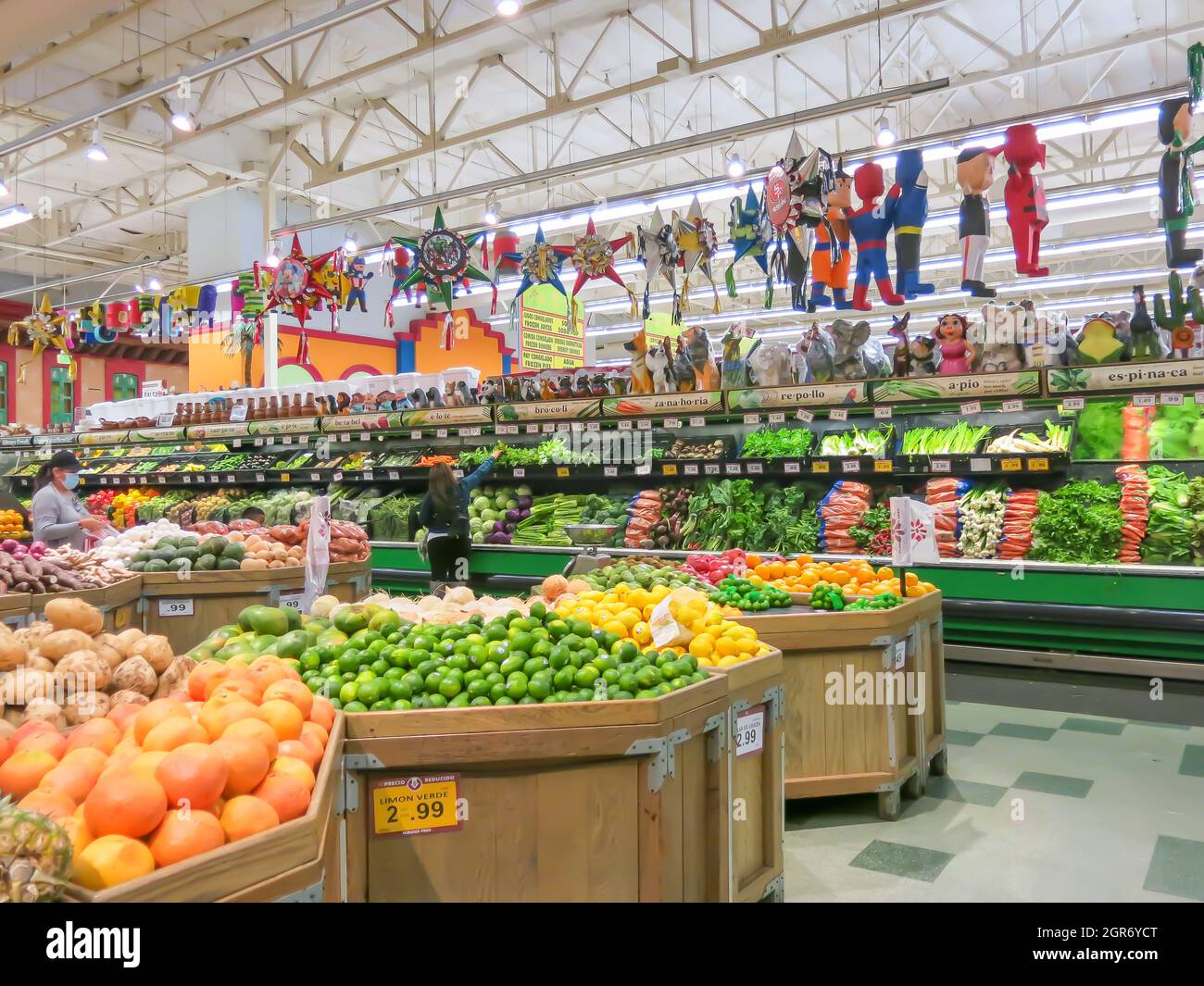 Produce Aisle of Latin American Supermarket Stock Photo