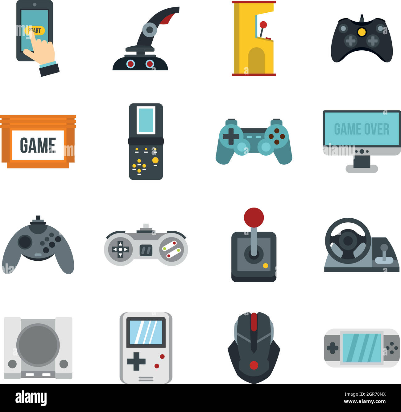 Video game icons set, flat style Stock Vector