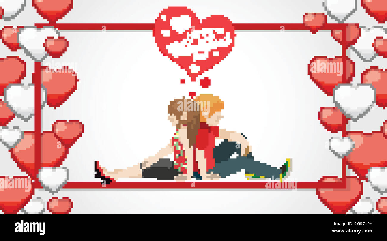 Valentine theme with love couple and red hearts Stock Vector