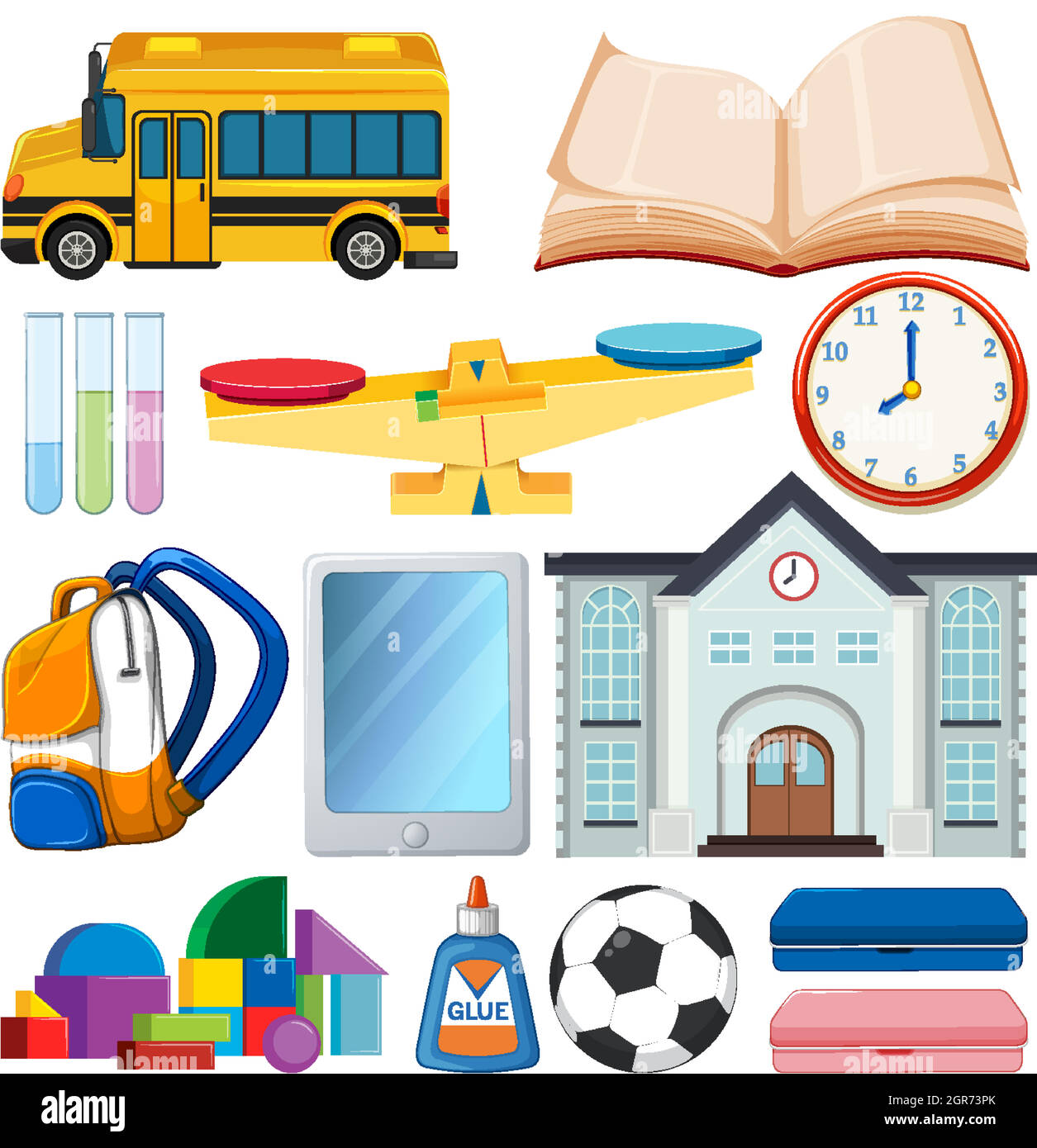 Large set of school items on white background Stock Vector