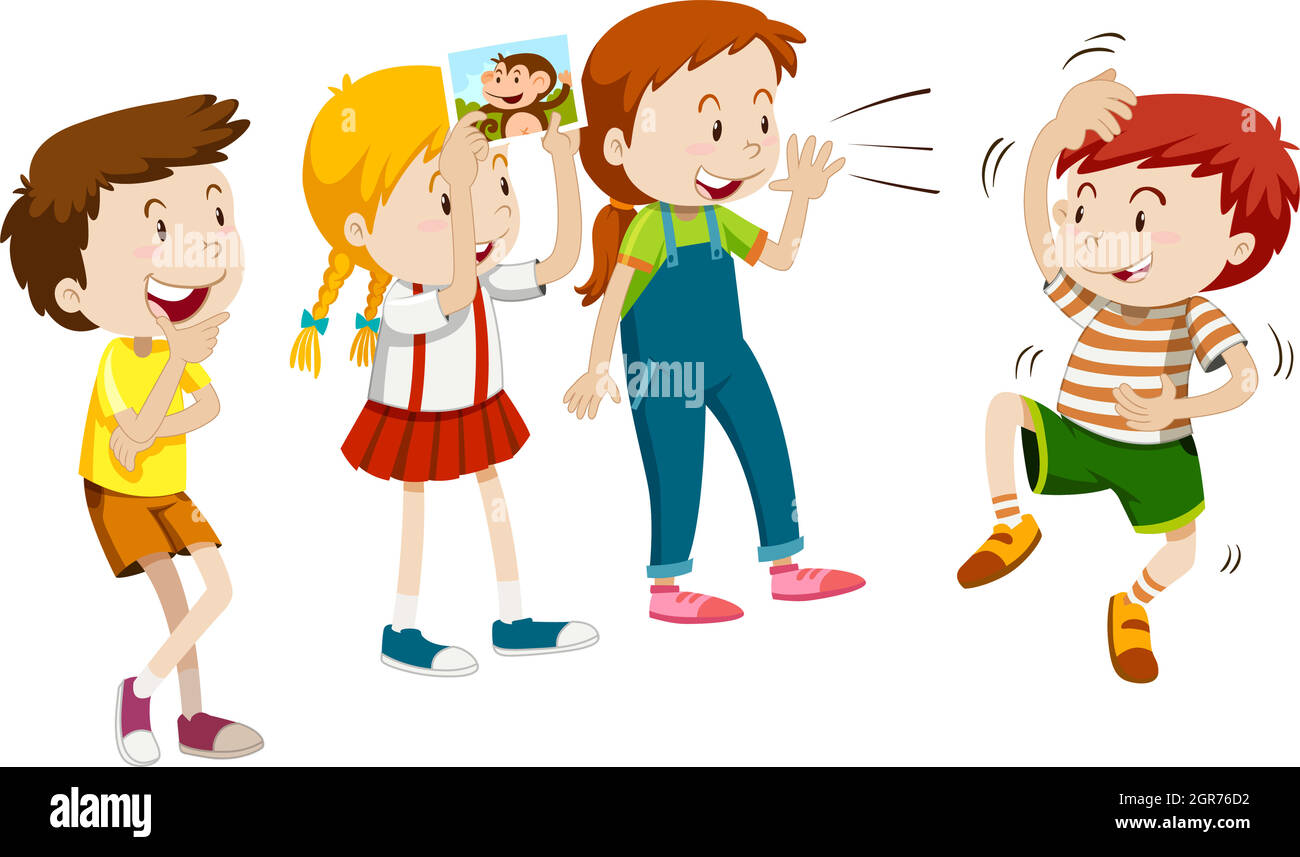 Children playing monkey with friends Stock Vector
