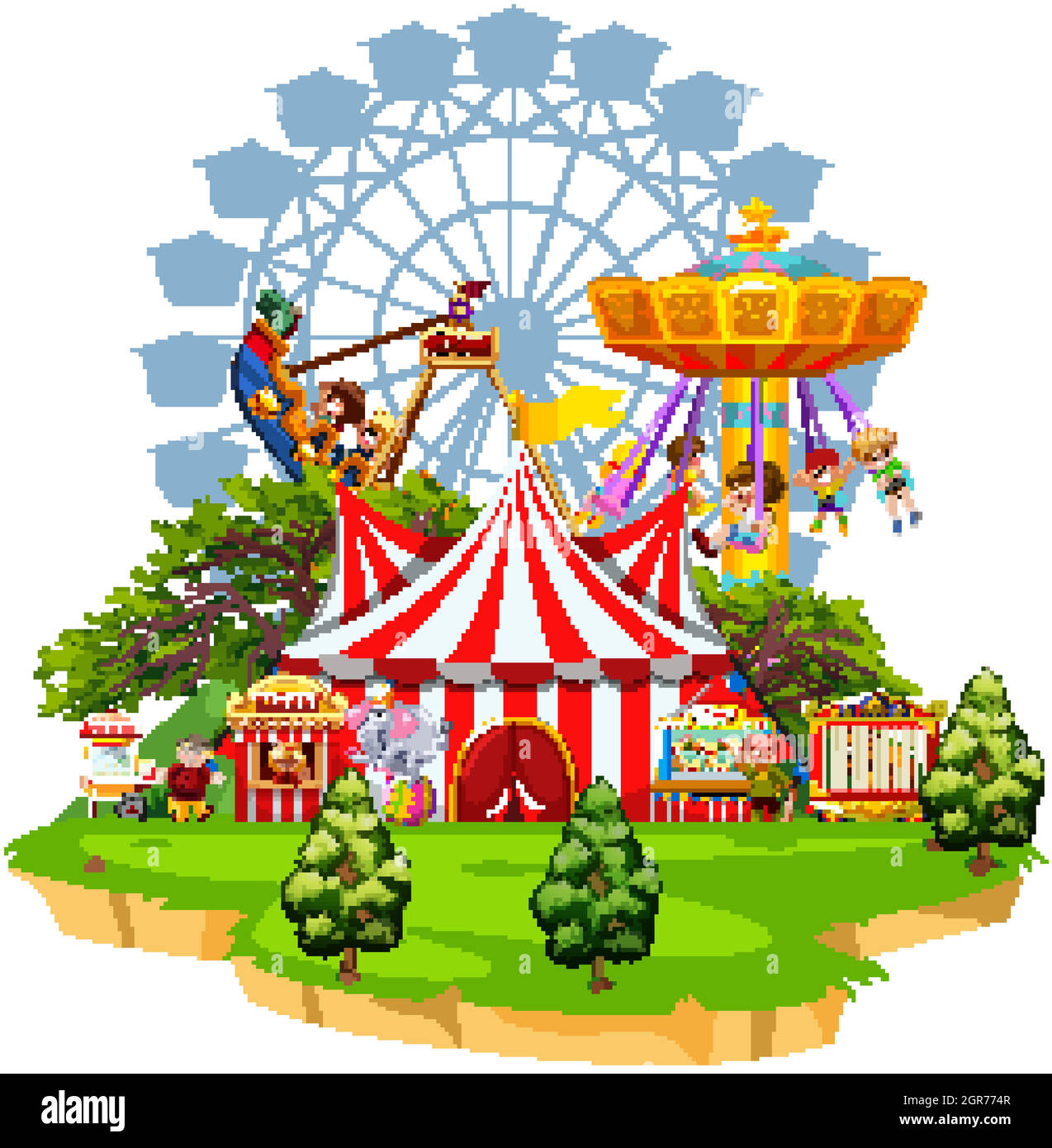 Scene with many rides in the funpark on white background Stock Vector ...