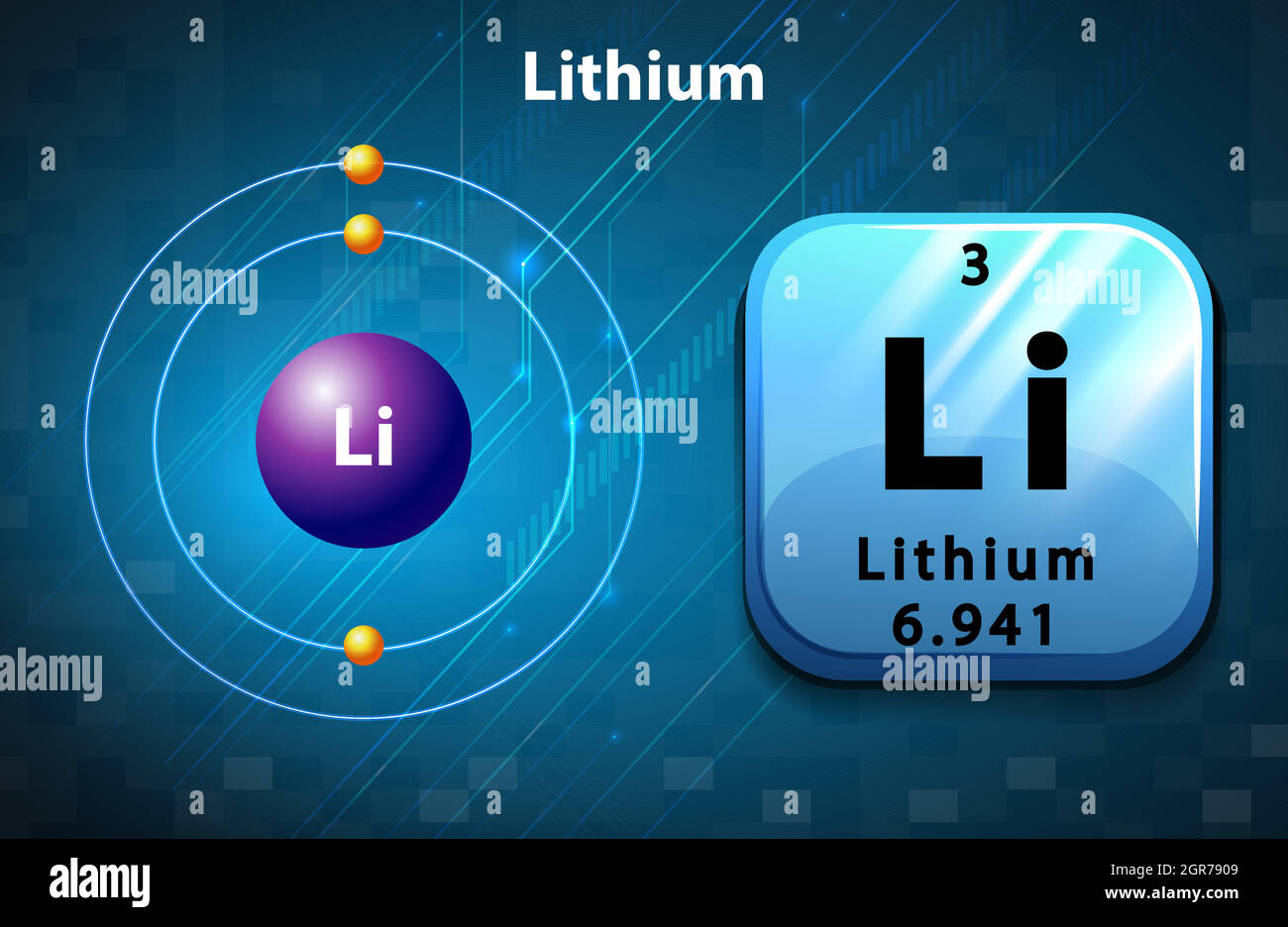 Symbol and electron diagram of lithium Stock Vector