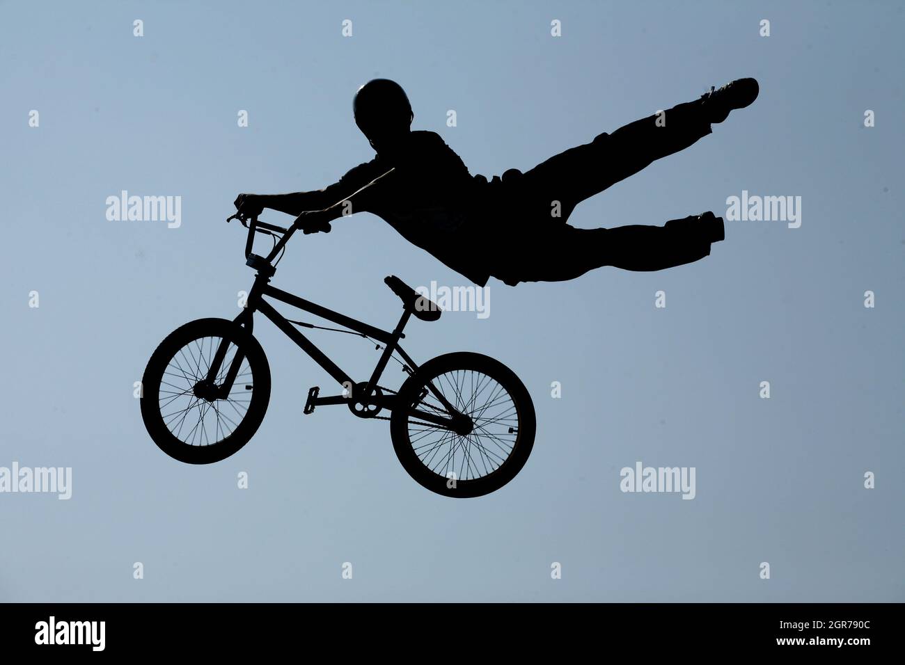 High flying BMX bike tricks Stock Photo Alamy