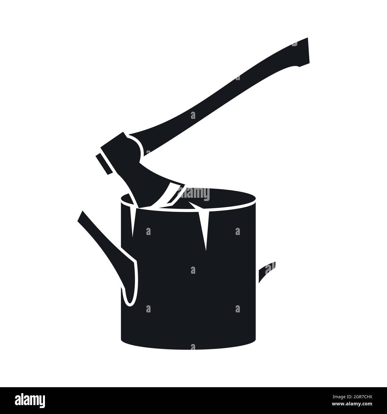 Axe stuck in a tree stump icon, simple style Stock Vector