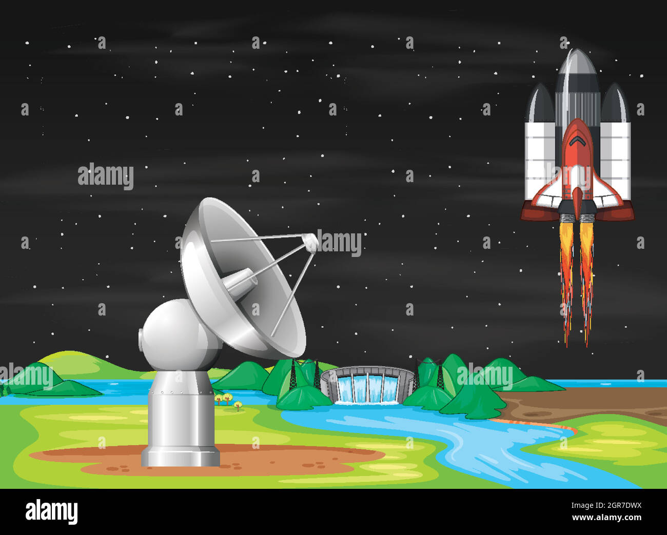 Scene with spaceship flying in the sky Stock Vector Image & Art - Alamy