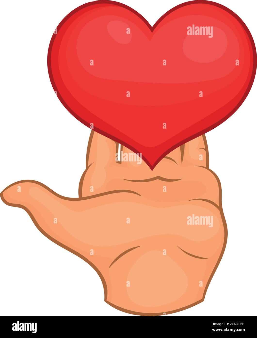 Hand giving red heart icon, cartoon style Stock Vector