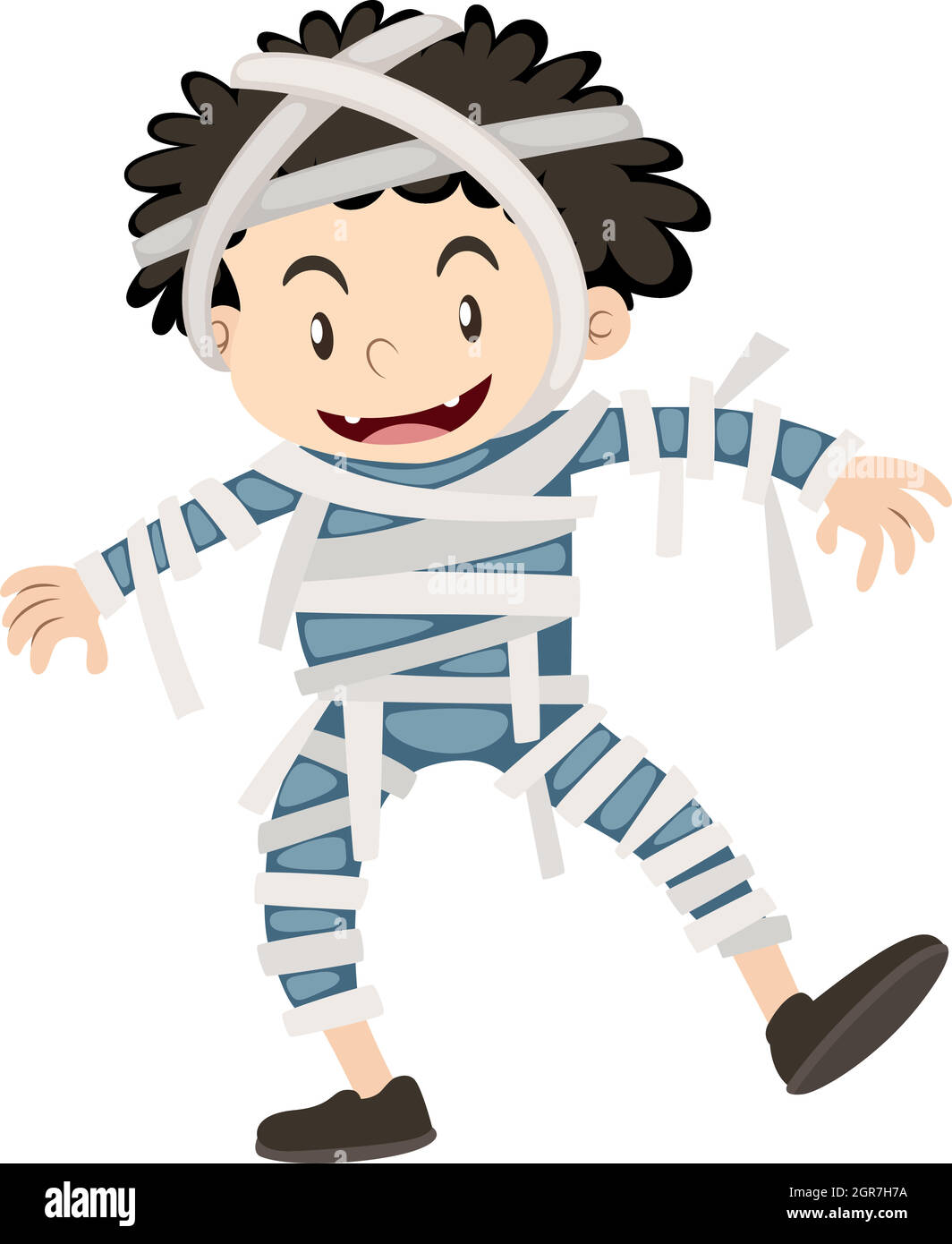 Happy boy dressed as mummy for halloween Stock Vector