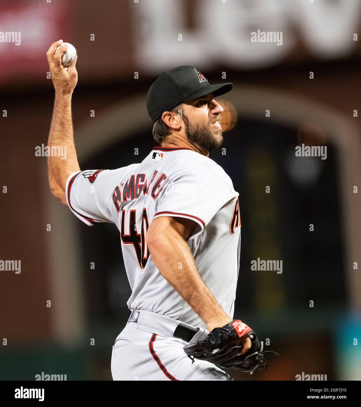 Arizona Diamondbacks starting pitcher Madison Bumgarner throws during a MLB  spring training baseball practice, Thursday, Feb. 16, 2023, in Scottsdale,  Ariz. (AP Photo/Matt York Stock Photo - Alamy