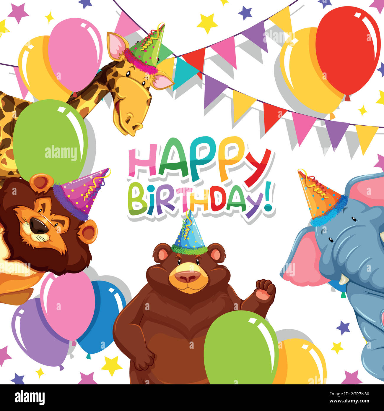 Wild animal in birthday template Stock Vector Image &amp; Art - Alamy