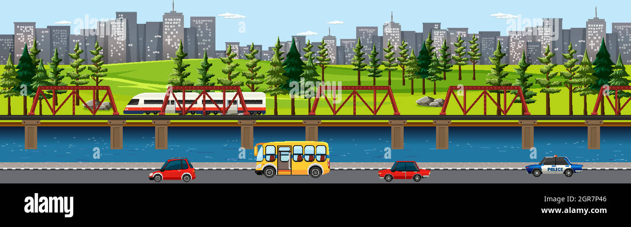 City nature park with river side landscape scene Stock Vector Image ...