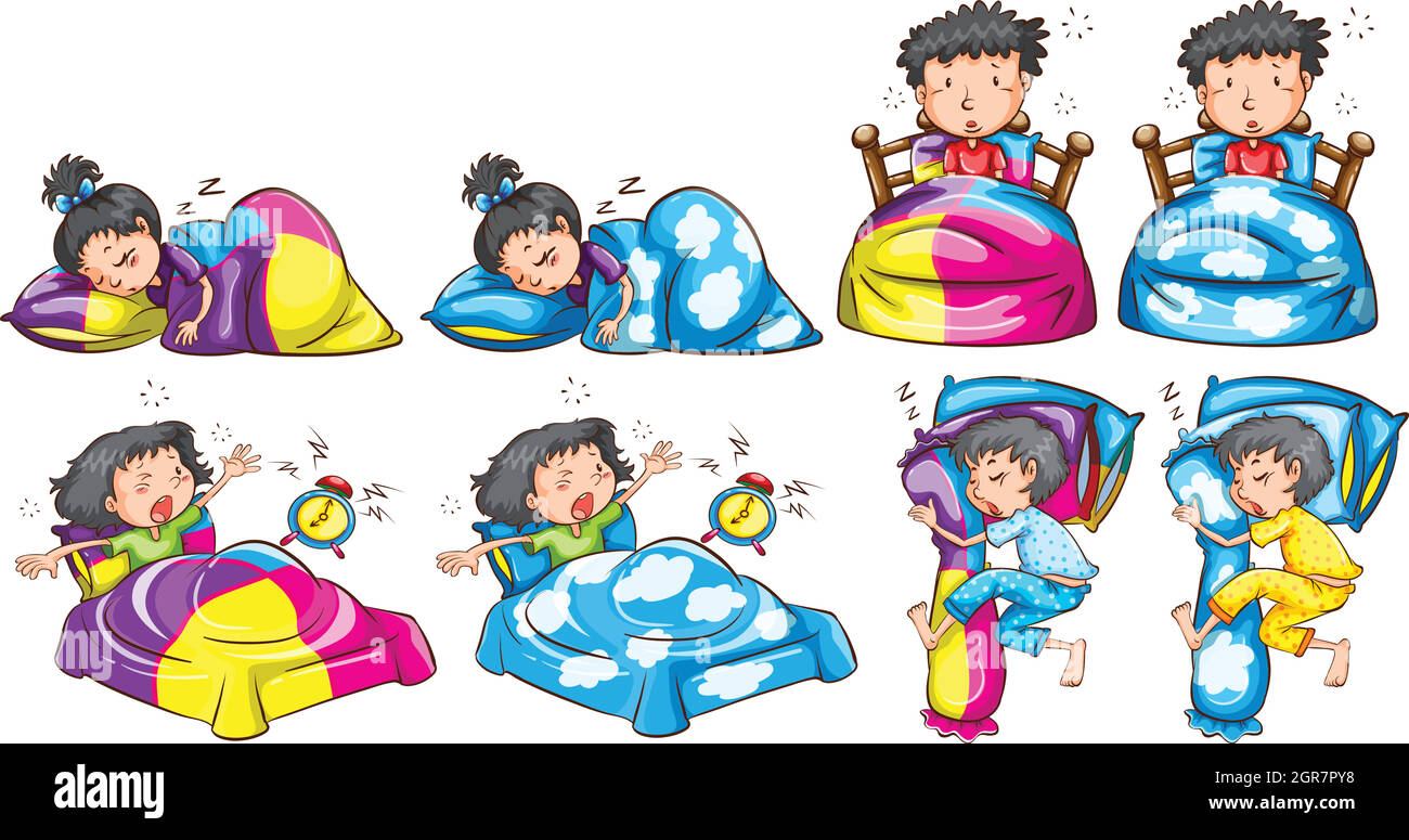 Bedtime for boy and girl Stock Vector