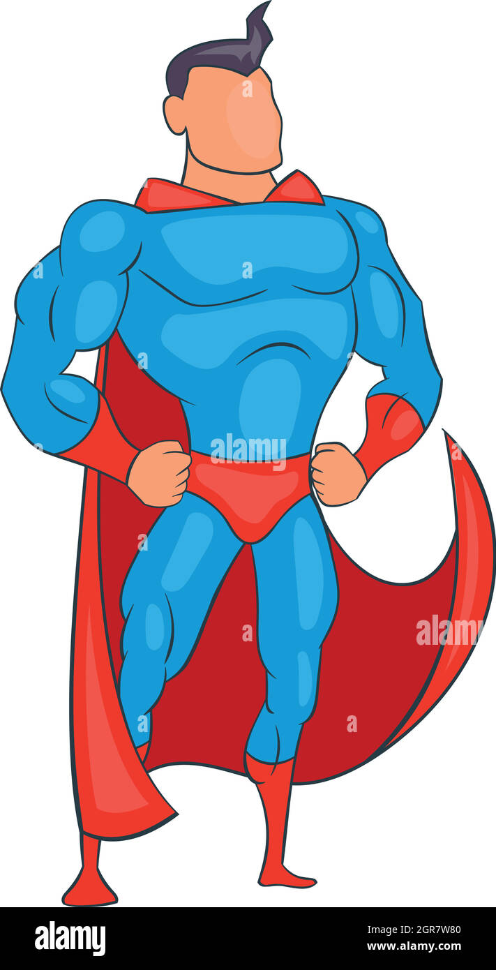 Standing Superhero in red cape icon, cartoon style Stock Vector