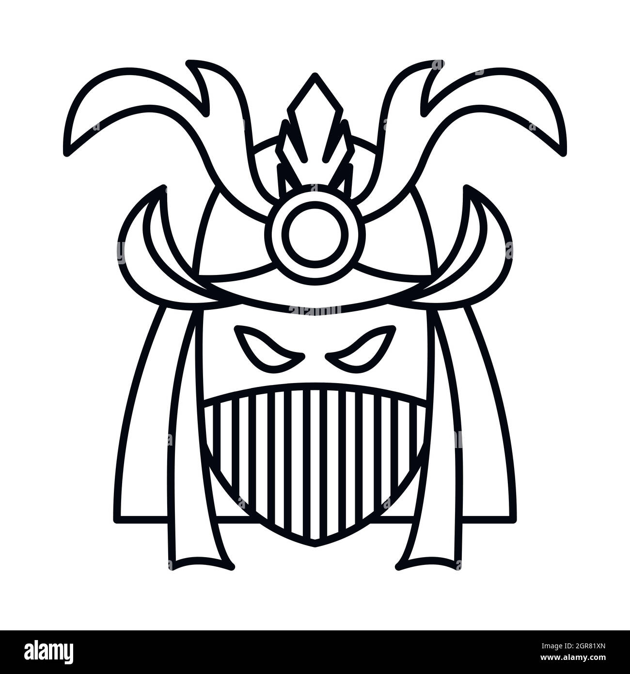 Japanese samurai mask icon, outline style Stock Vector