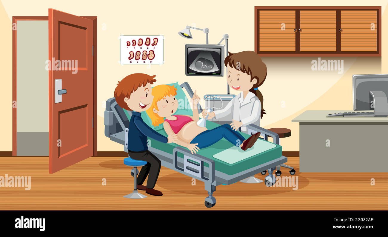 Couple ultrasound at hospital Stock Vector