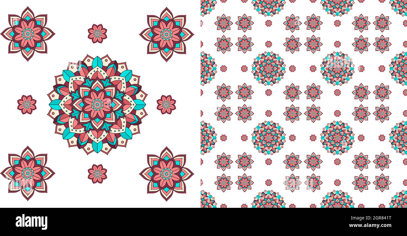 Seamless design with colorful mandalas pattern Stock Vector Image & Art ...