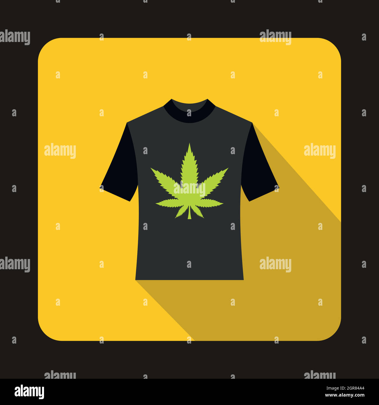 T shirt with marijuana leaf icon, flat 