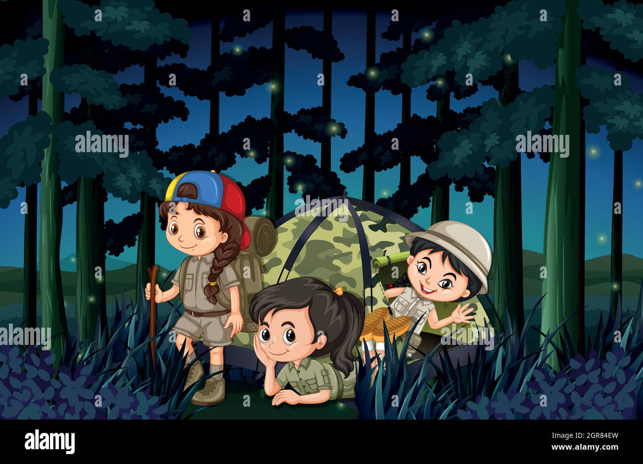 Kid hiking in the forest Stock Vector Images - Alamy