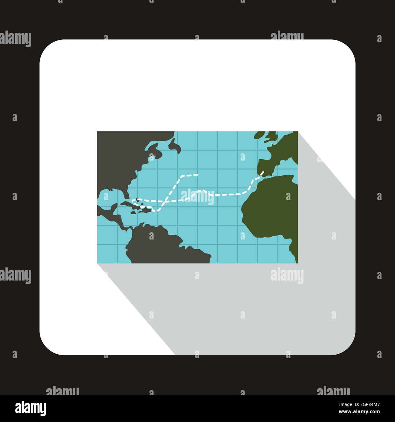 Christopher Columbus voyage map icon, flat style Stock Vector