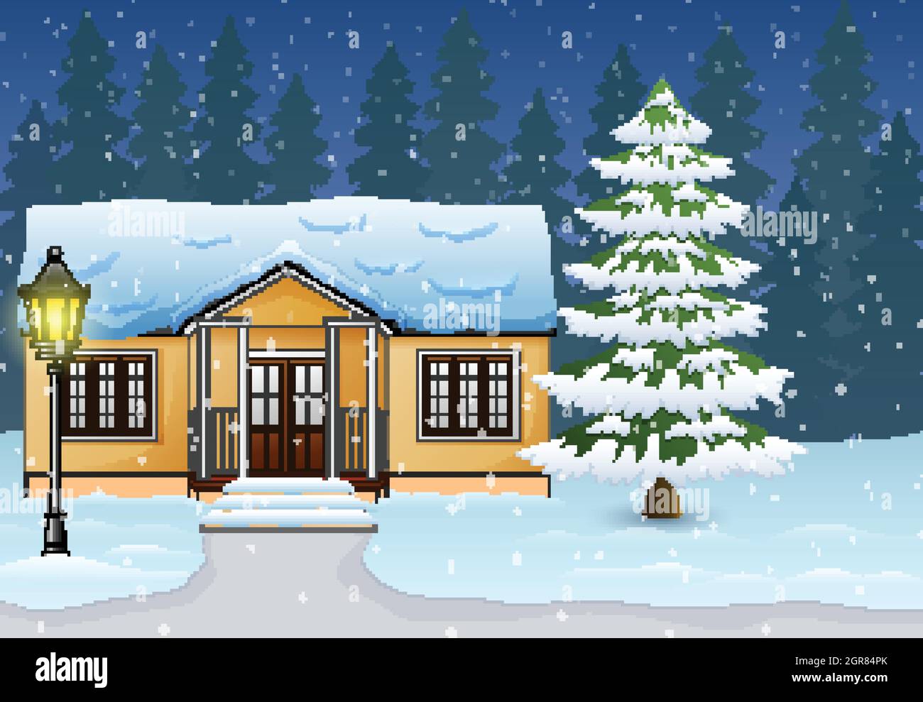 Cartoon of winter landscape with house and snow on the street Stock Vector  Image & Art - Alamy