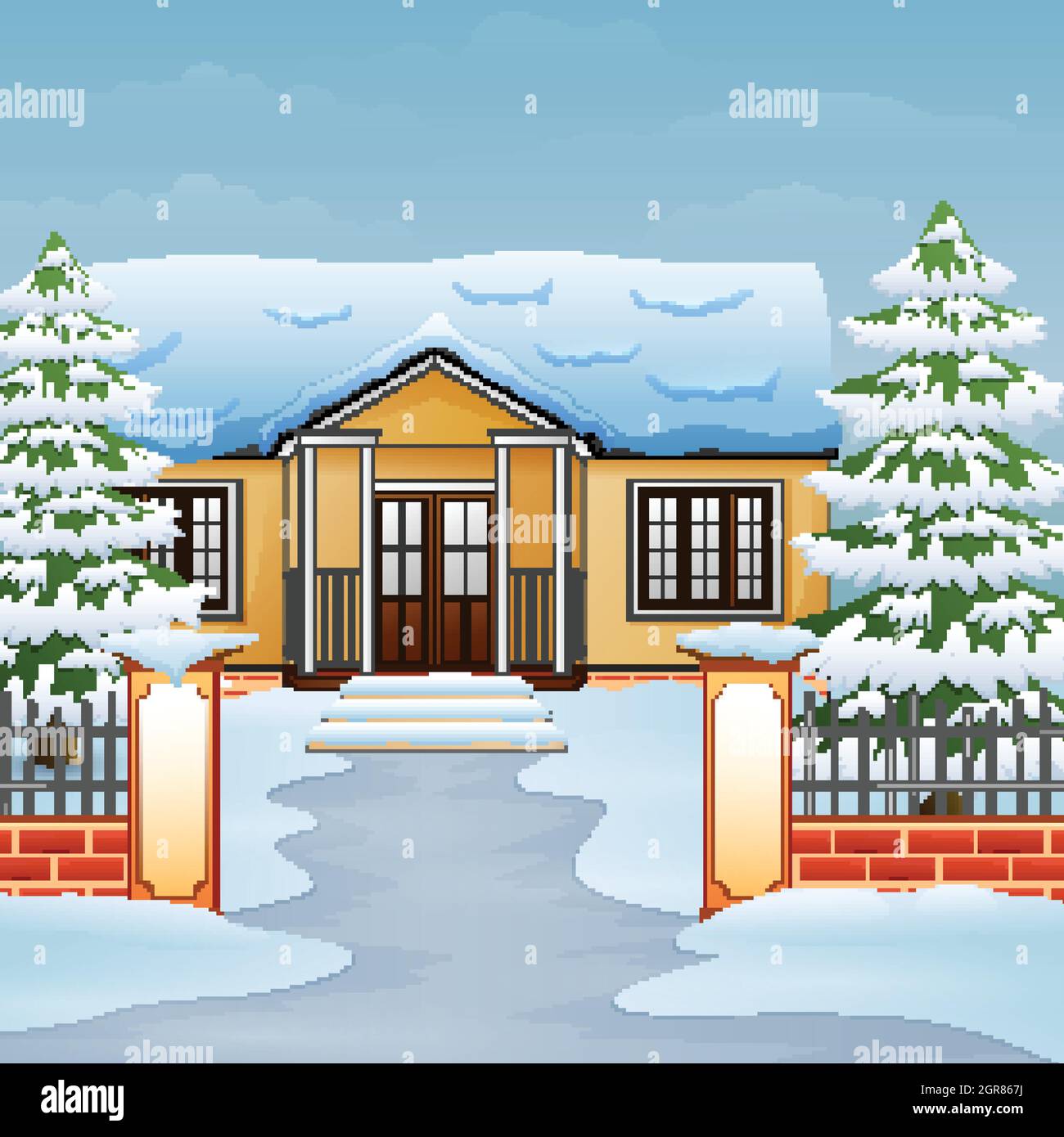 Cartoon of winter landscape with house and snow on the street Stock Vector  Image & Art - Alamy