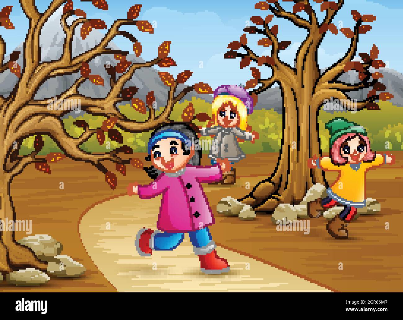 Happy kids playing in the autumn park Stock Vector Image & Art - Alamy