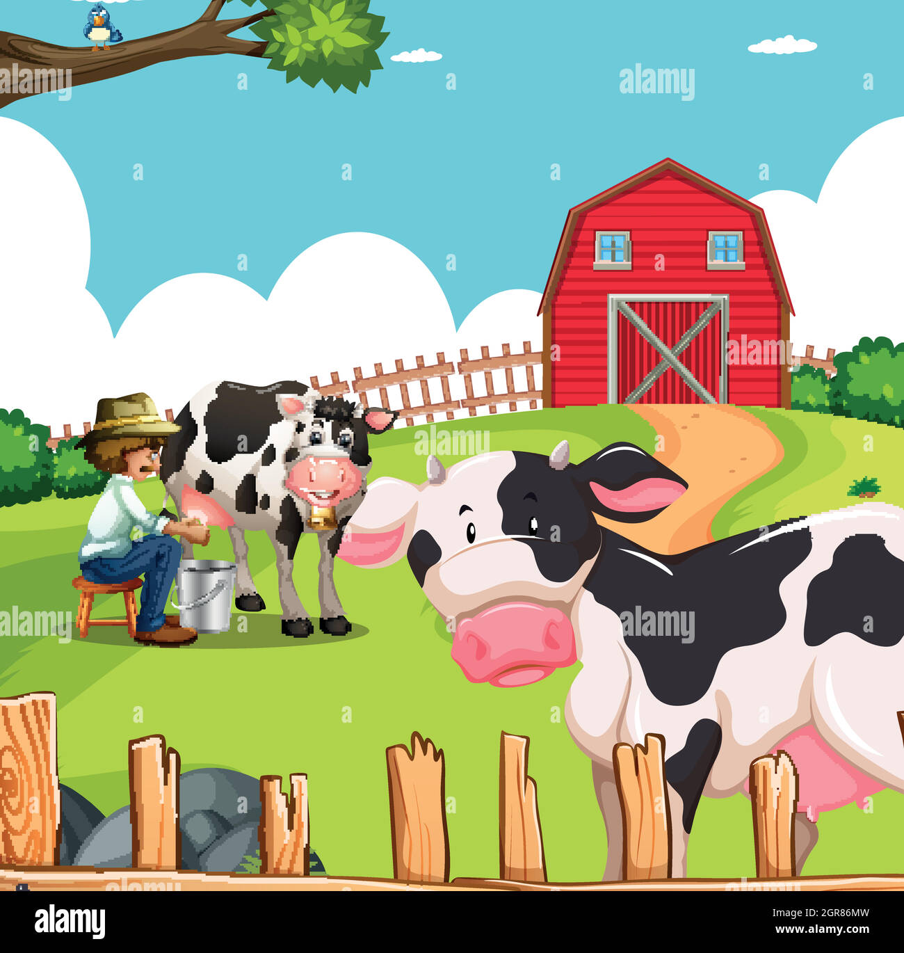 Man and cows on farm Stock Vector