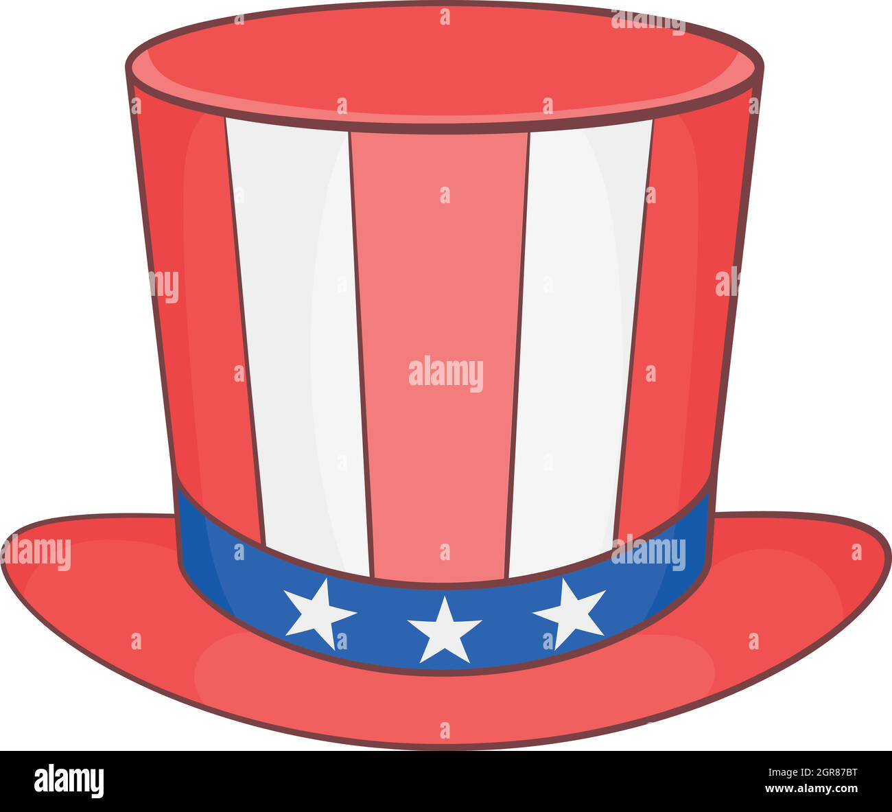 Top hat in the USA flag colors icon, cartoon style Stock Vector