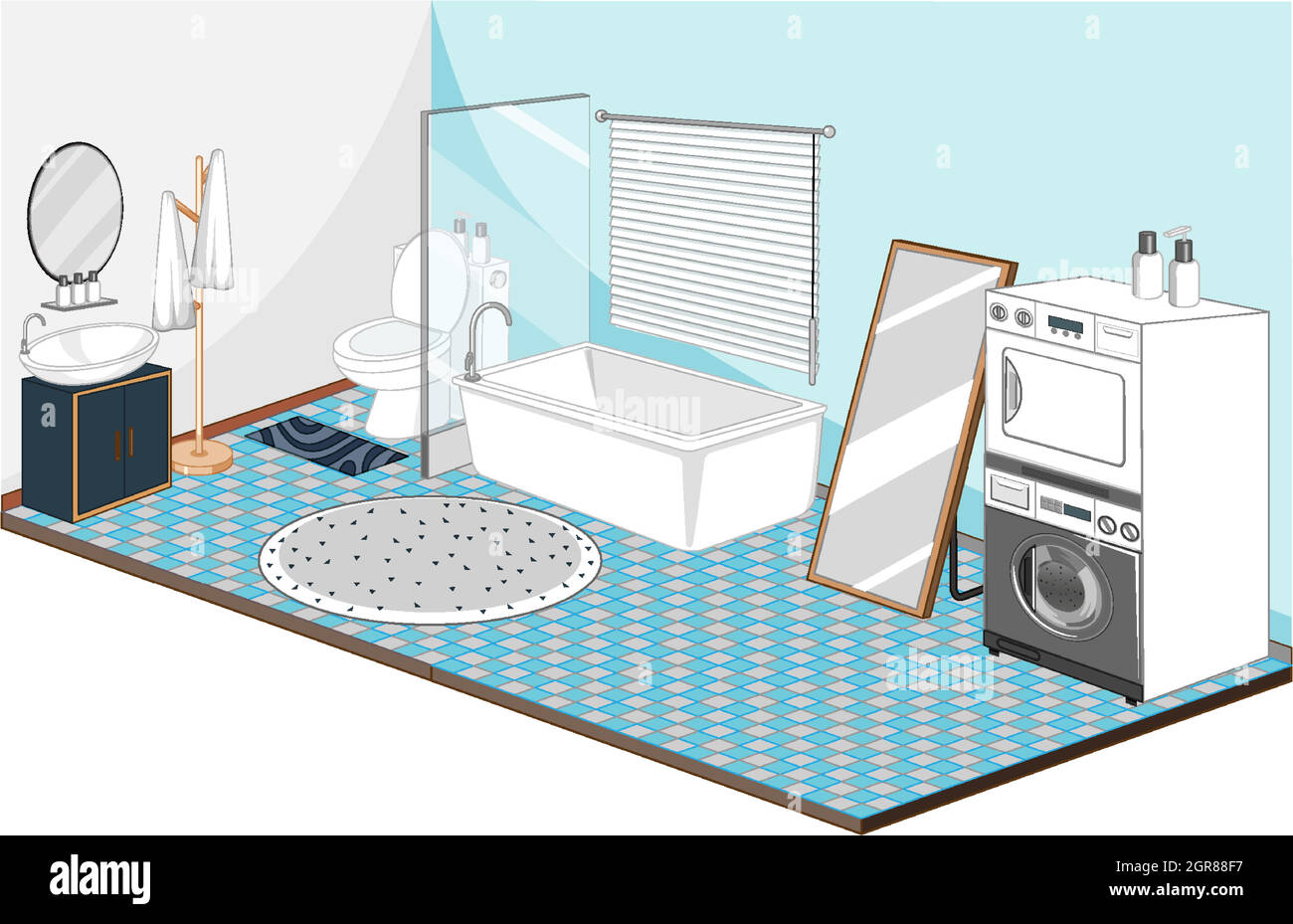 Bathroom and laundry interior with furniture in blue theme Stock Vector ...