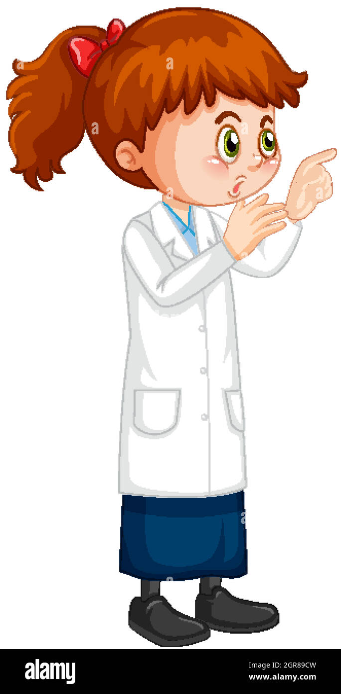 Cute girl cartoon character wearing science lab coat Stock Vector Image