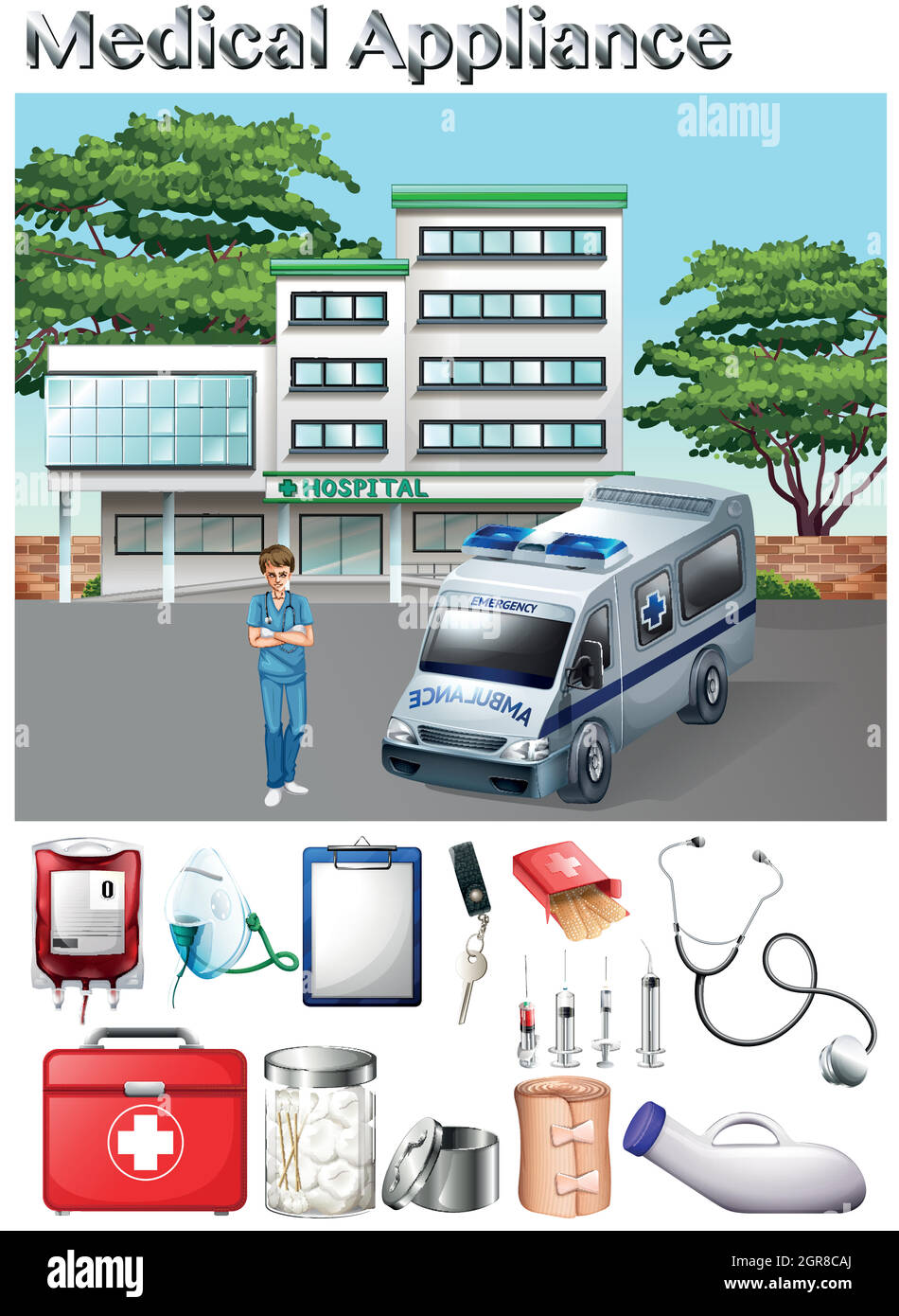 Medical appliance and hospital scene Stock Vector