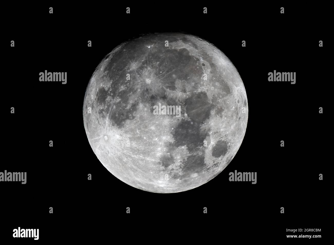 Full Moon Against a Black Background Stock Photo