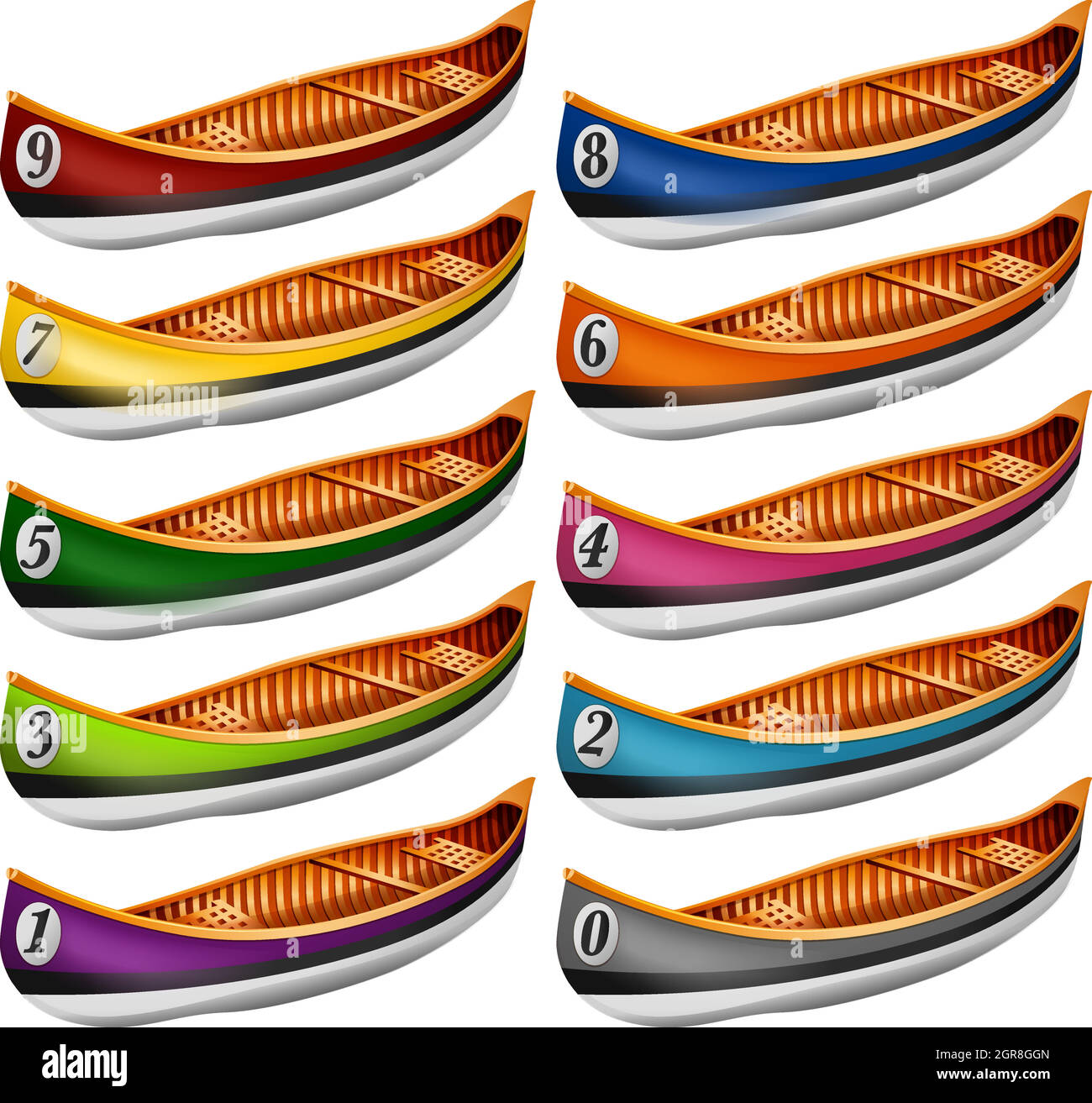 Canoes in different colors Stock Vector
