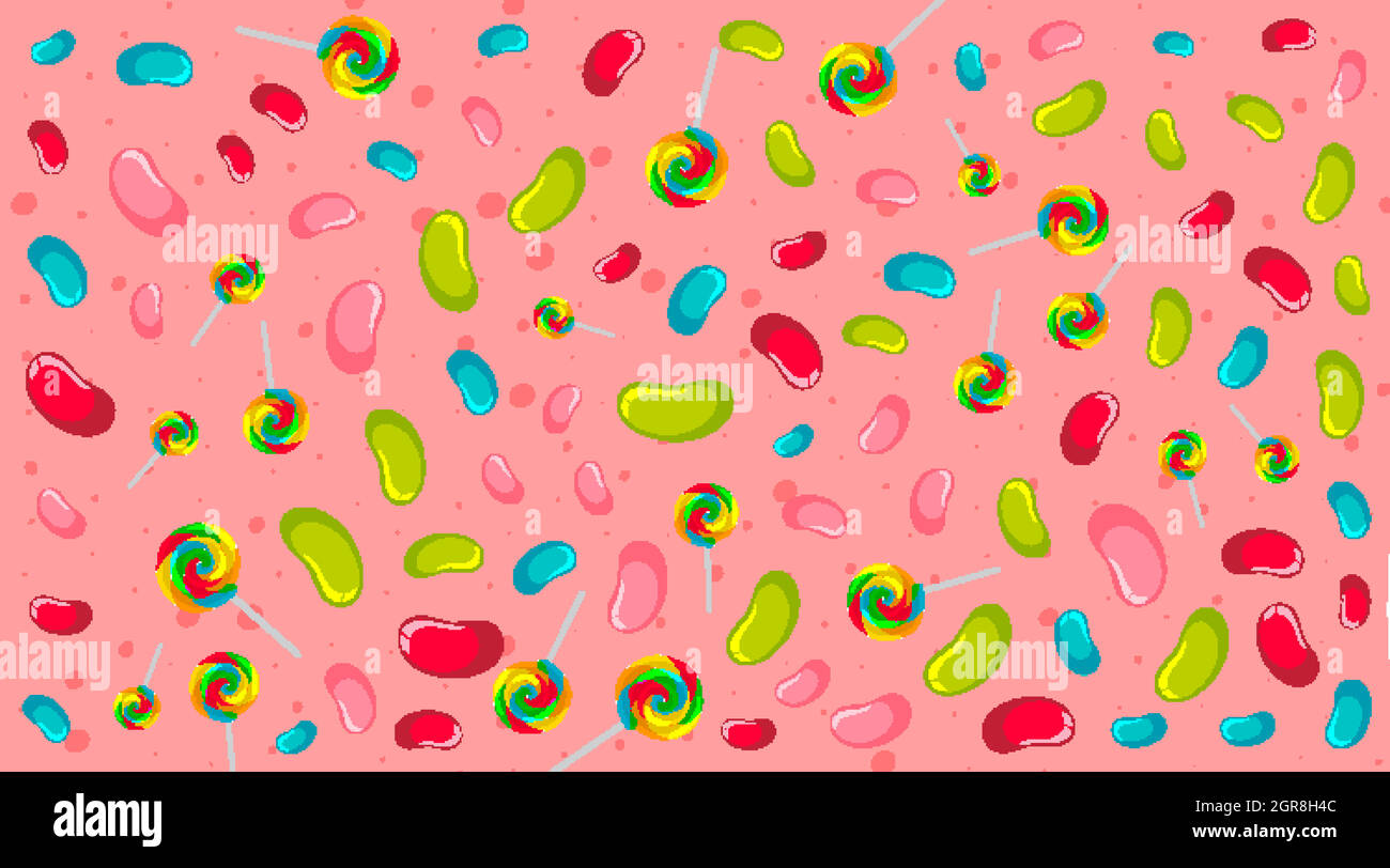 Seamless background pattern with jelly beans and lollipops Stock Vector